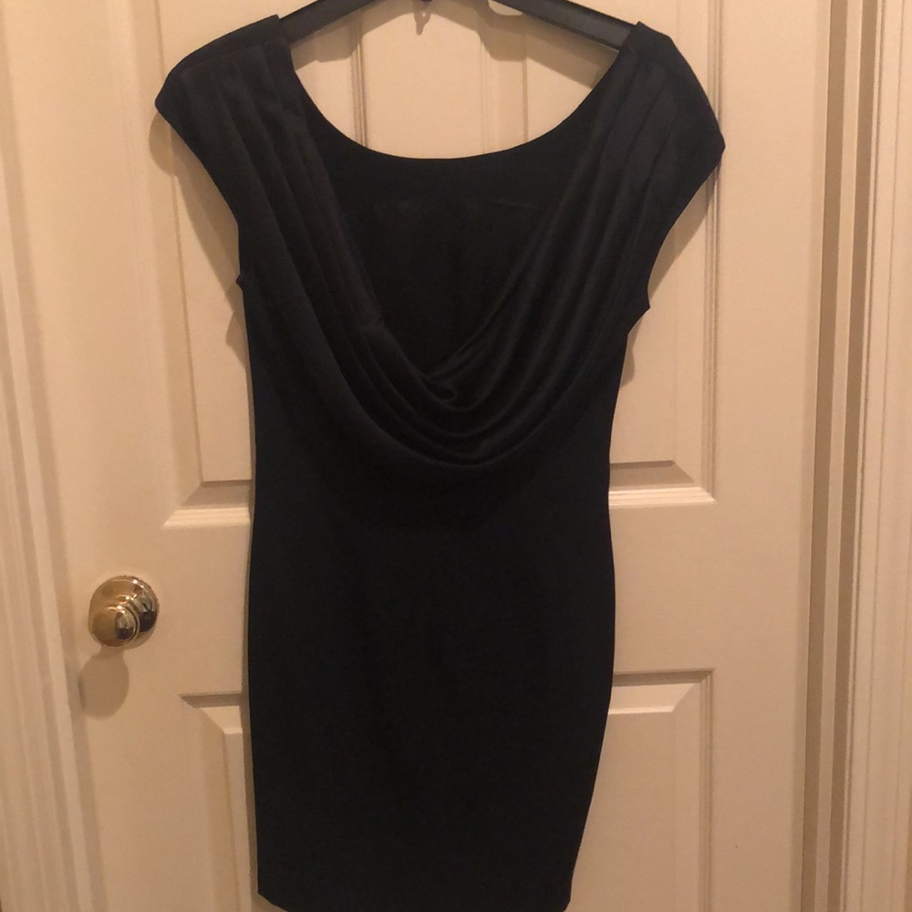 Black cocktail dress with satin swoop in back. - Picture 2 of 4